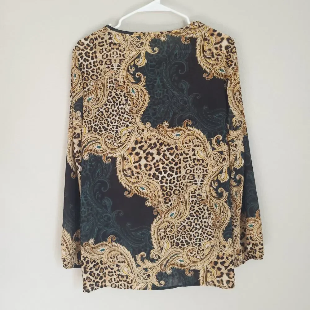 Chicos Womens Blouse Chicos 1 Standard Size 8 Leopard Print Sheer Lightweight - Picture 2 of 12